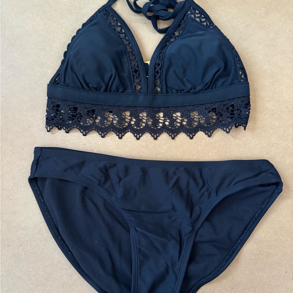 Women's Crochet Trim Halter Bikini Set